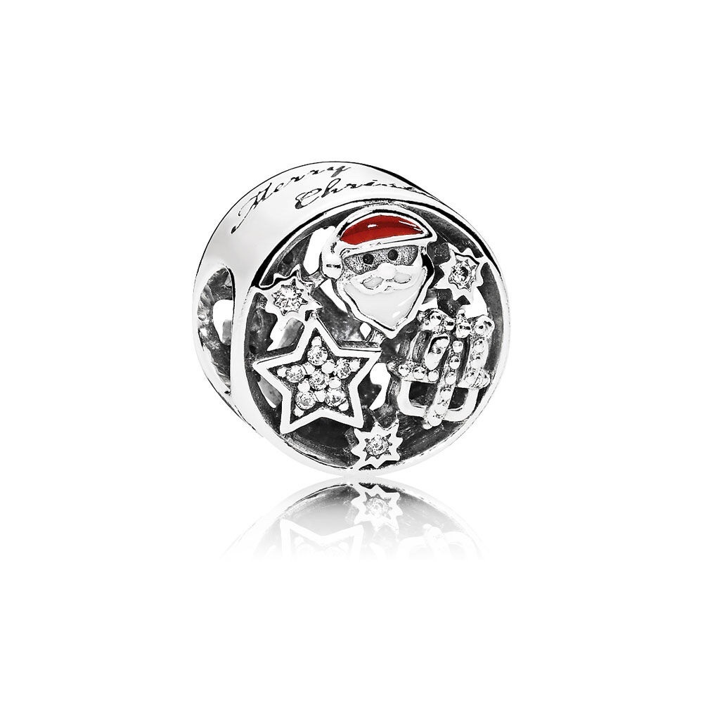 Christmas Joy Charm, Mixed Enamel & Clear CZ